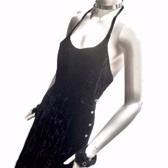 Vintage Dresses & Skirts - SOLD Vtg 90s Beth Schaeffer velvet slip maxi halter dress fairy grunge goth